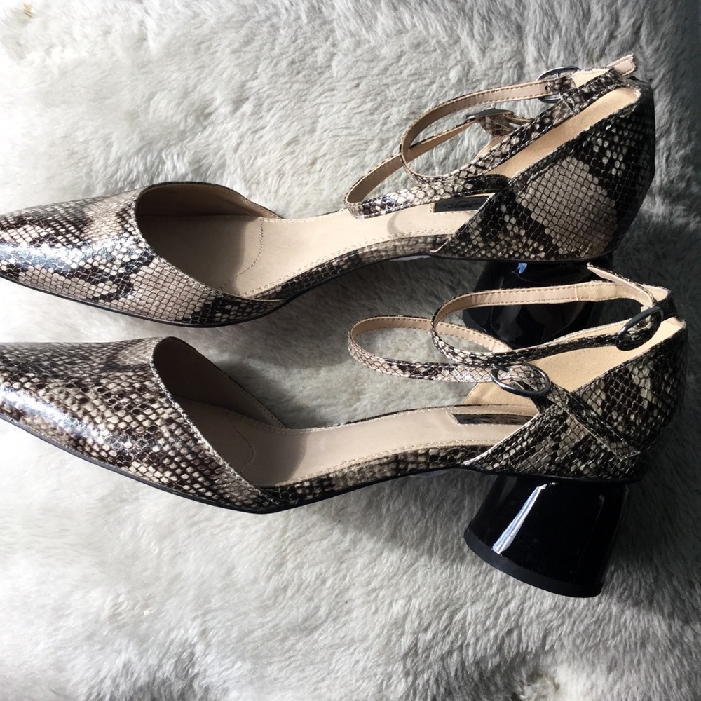 Topshop Snakeskin Block Heel Slingback Pumps in Black and Tan